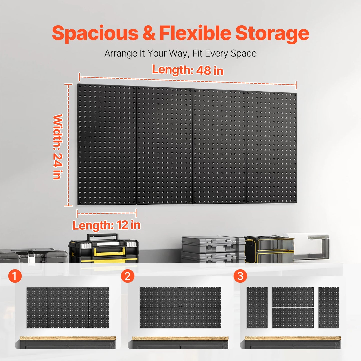 4 paneles de metal perforados de 24" x 12", organizador de herramientas de pared de acero 