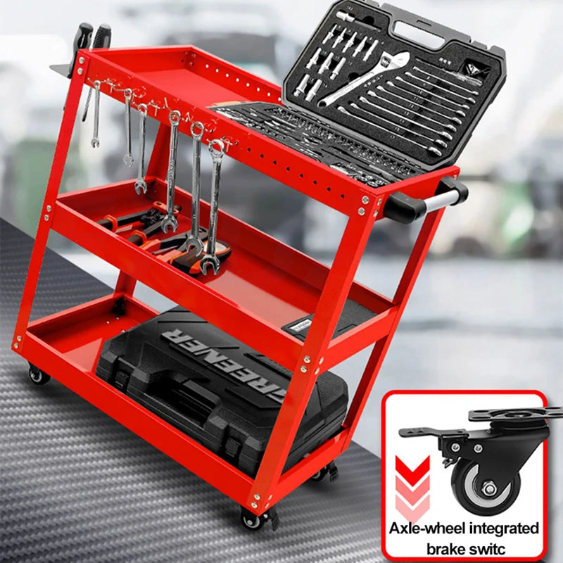 Auto Repair Repair Tool Car Three-tier Trolley Car Mobile Repairer Multifunctional Mechanical Workshop Tools Cart Shelf Layer Bikeproshop