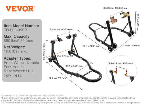 Elevador de caballete para motocicleta VEVOR 