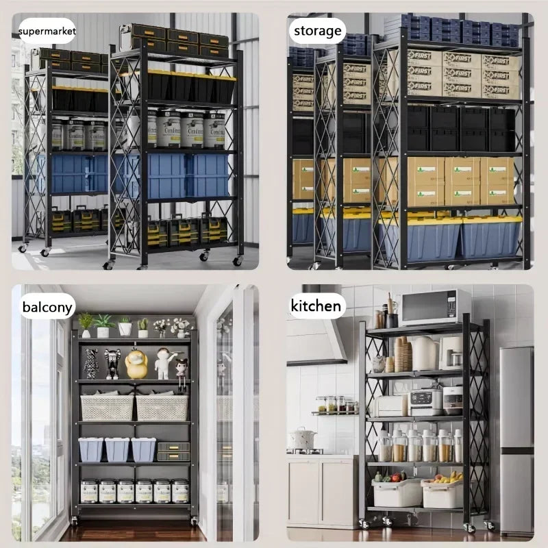 Heavy-Duty 5-Tier Carbon Steel Foldable Storage Rack