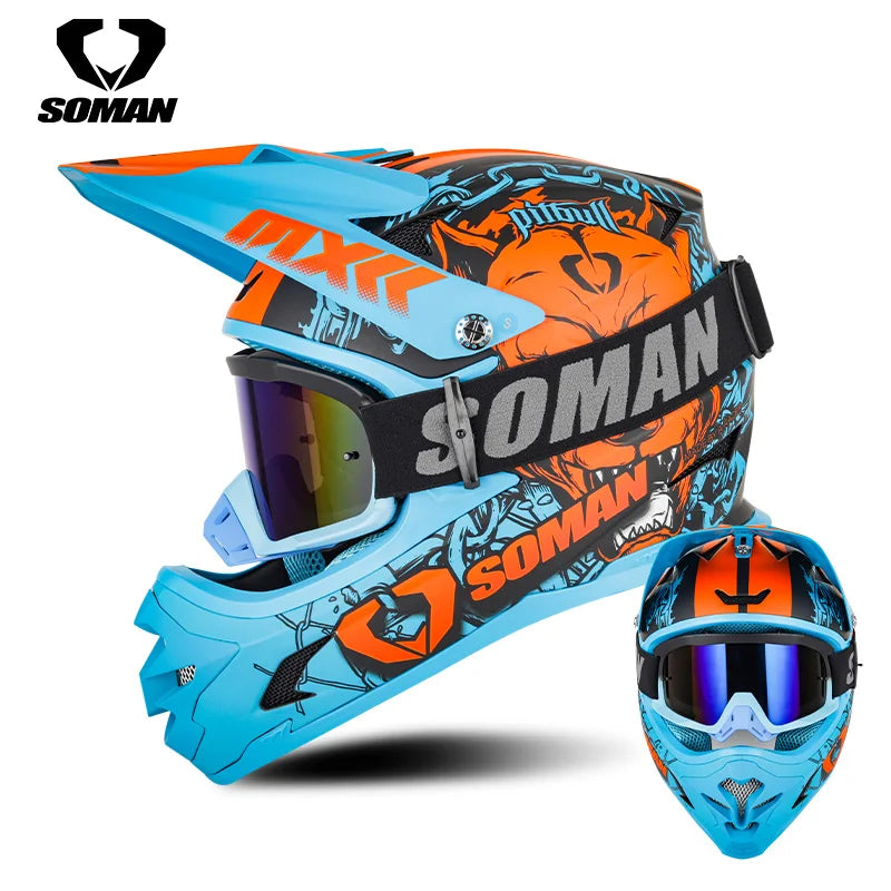 Soman Man Motocross Motorcycle Helmet With Goggle Cascos Para Moto Off Road Racing ATV Downhill Dirt Bike MTB Motorbike Helmets Bikeproshop