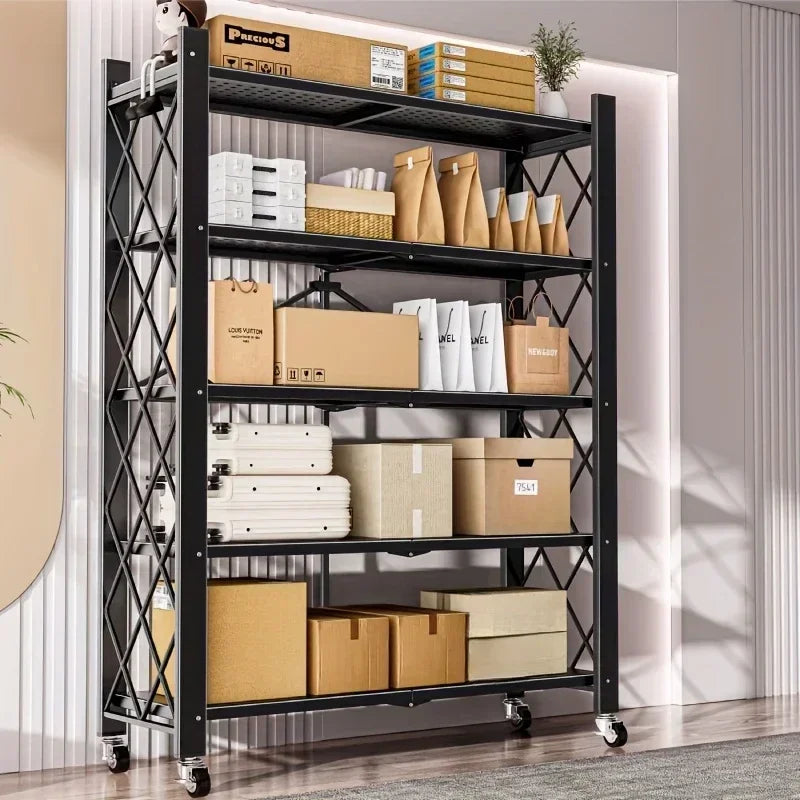 Heavy-Duty 5-Tier Carbon Steel Foldable Storage Rack