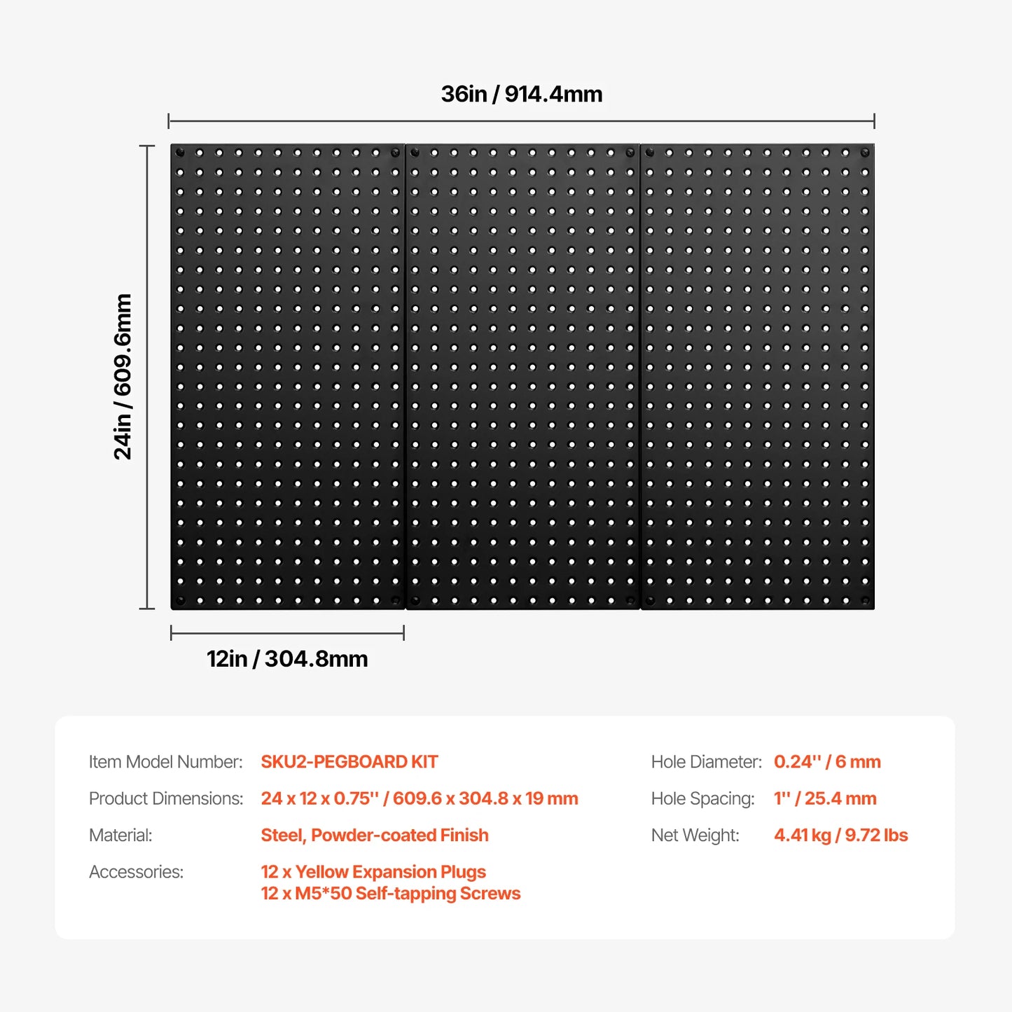 4 paneles de metal perforados de 24" x 12", organizador de herramientas de pared de acero 