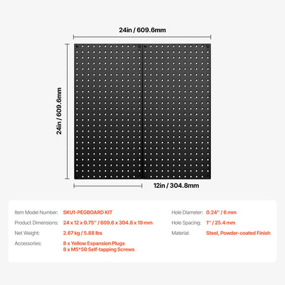 4 paneles de metal perforados de 24" x 12", organizador de herramientas de pared de acero 