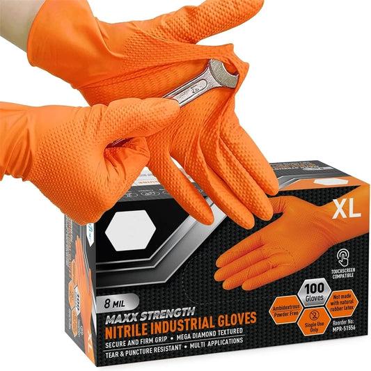 Heavy Duty Orange Nitrile Gloves